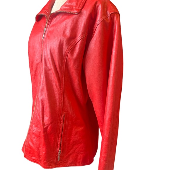 Vintage Maxima Wilson Women’s 100% Cherry Red Leather Retro Jacket - Picture 12 of 13